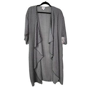 LulaRoe Shirley Kimono Duster Long Black White Geometric Print Size M